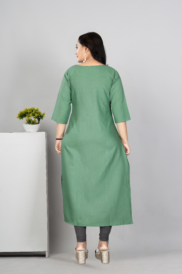 Women’s Embroidered Plus Size Cotton Slub Straight Kurti | Size M to 6XL