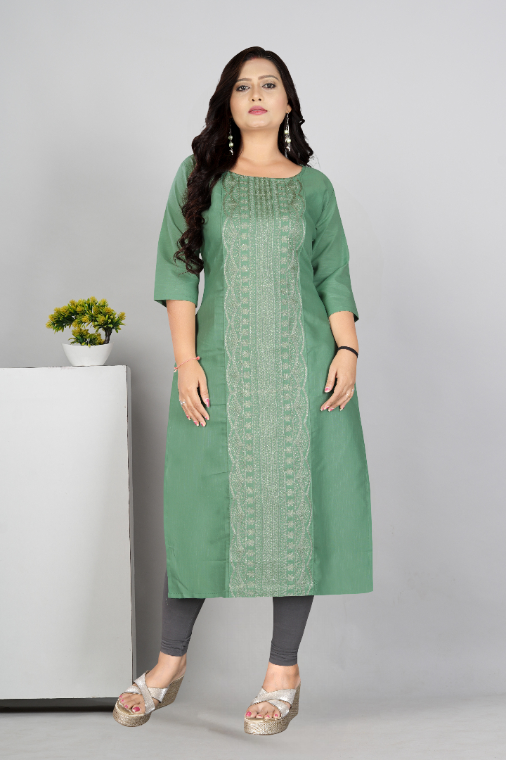 Women’s Embroidered Plus Size Cotton Slub Straight Kurti | Size M to 6XL