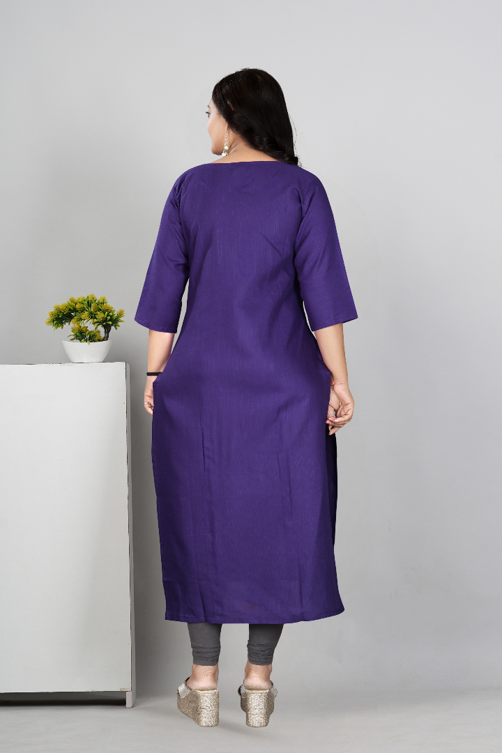 Women’s Embroidered Plus Size Cotton Slub Straight Kurti | Size M to 6XL