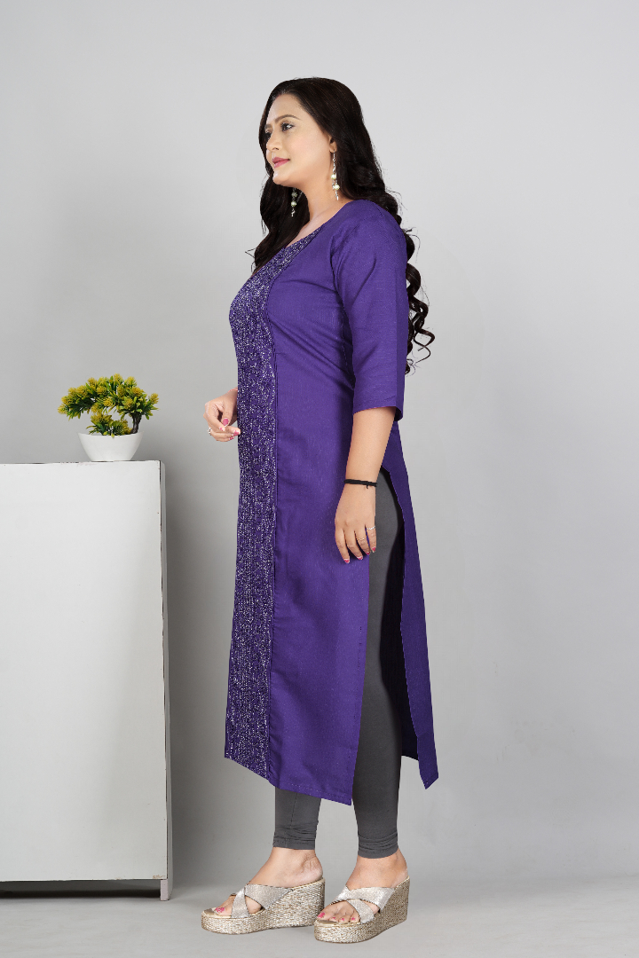 Women’s Embroidered Plus Size Cotton Slub Straight Kurti | Size M to 6XL