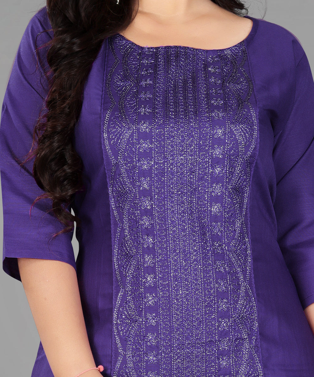 Women’s Embroidered Plus Size Cotton Slub Straight Kurti | Size M to 6XL