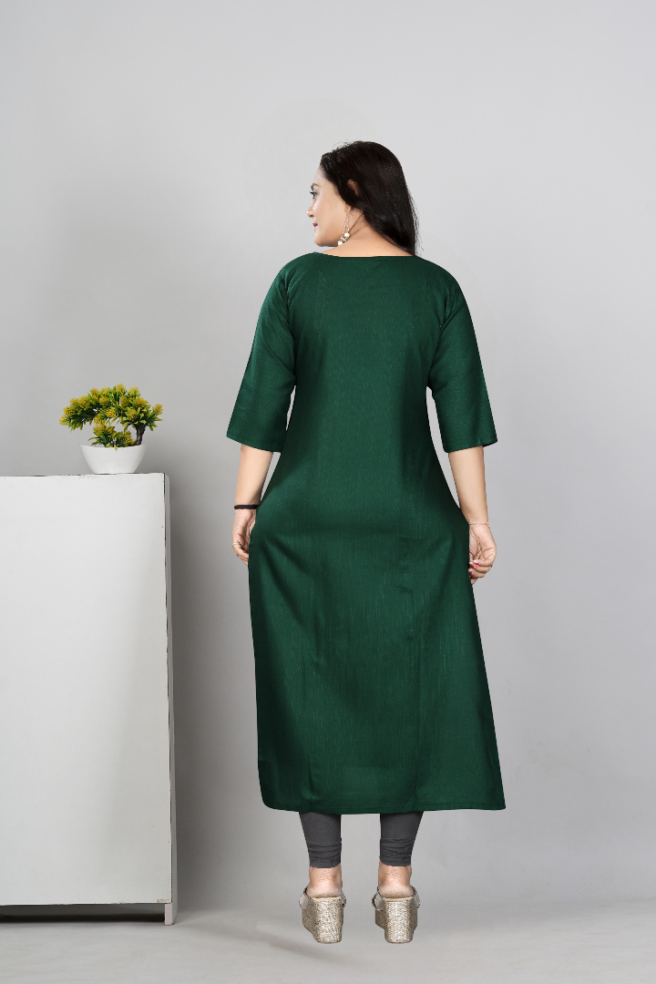 Women’s Embroidered Plus Size Cotton Slub Straight Kurti | Size M to 6XL