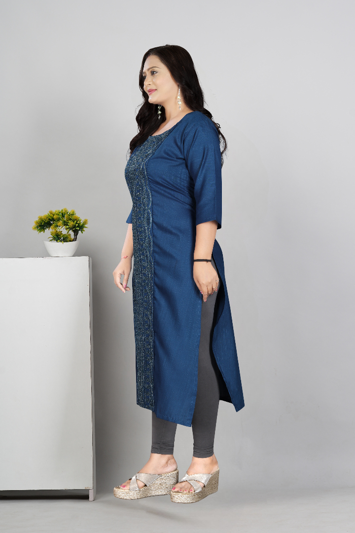 Women’s Embroidered Plus Size Cotton Slub Straight Kurti | Size M to 6XL
