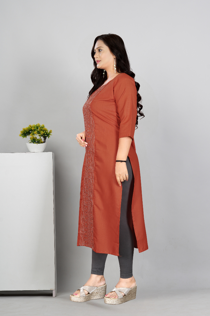 Women’s Embroidered Plus Size Cotton Slub Straight Kurti | Size M to 6XL