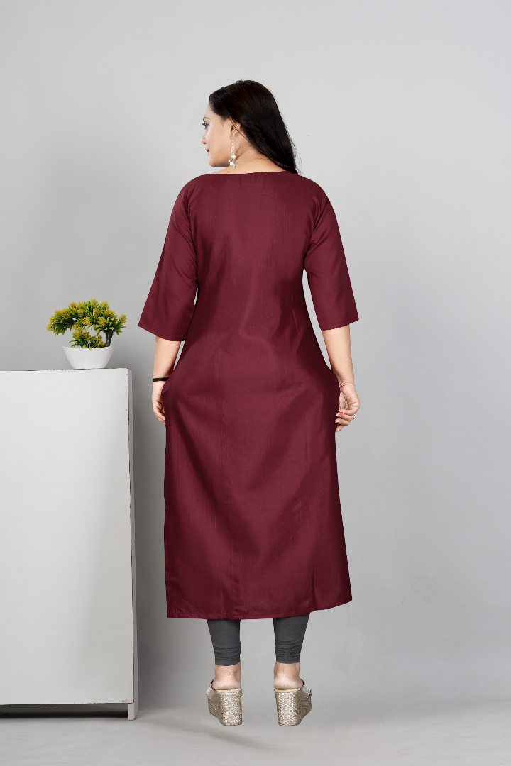 Women’s Embroidered Plus Size Cotton Slub Straight Kurti | Size M to 6XL