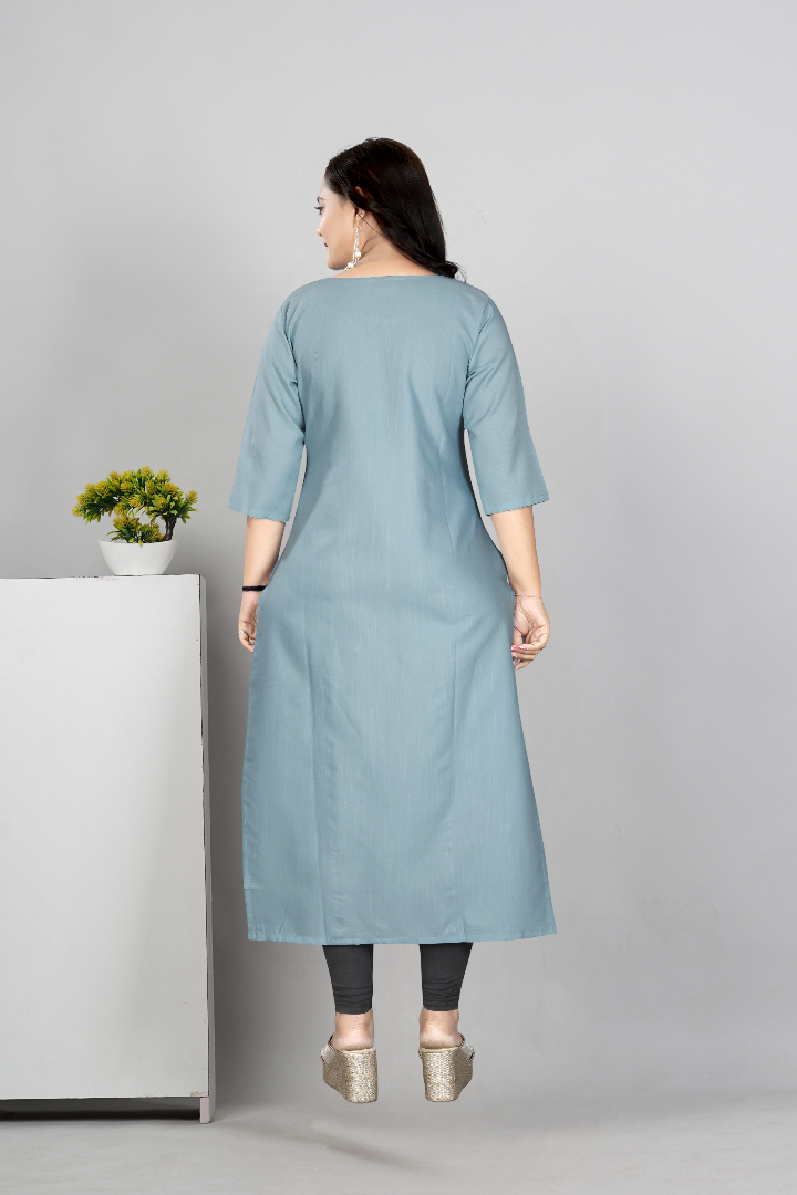 Women’s Embroidered Plus Size Cotton Slub Straight Kurti | Size M to 6XL