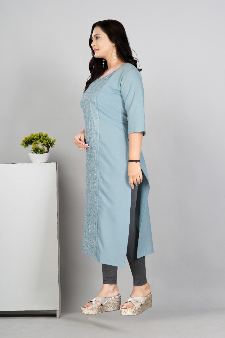 Women’s Embroidered Plus Size Cotton Slub Straight Kurti | Size M to 6XL