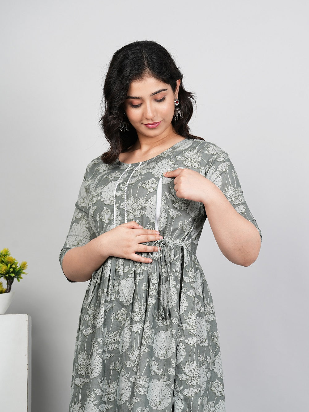 Women’s Floral Embroidered Maternity Feeding Kurti | Cotton