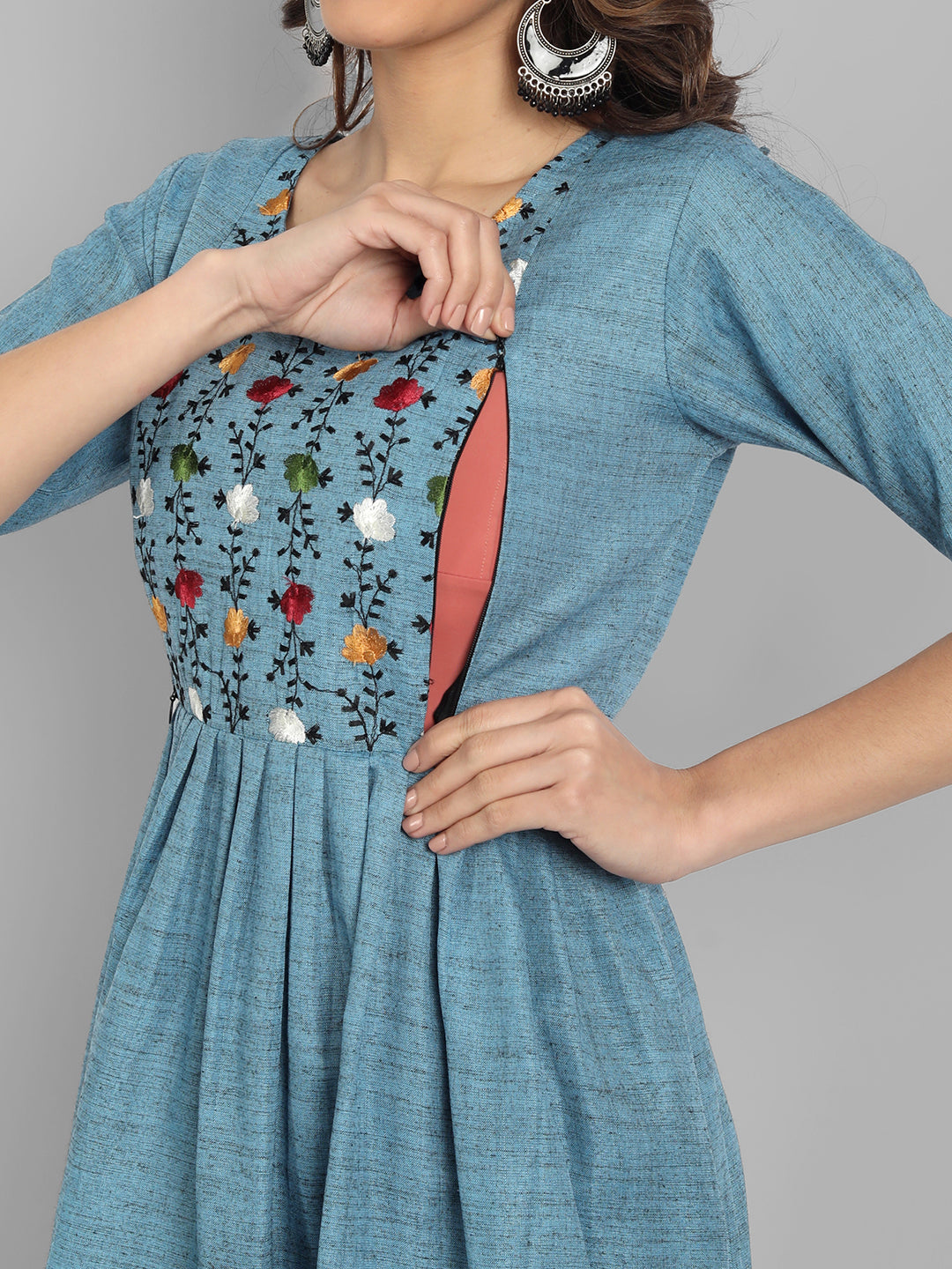 Women’s Floral Embroidered Maternity Feeding Kurti | Cotton | M to 3XL