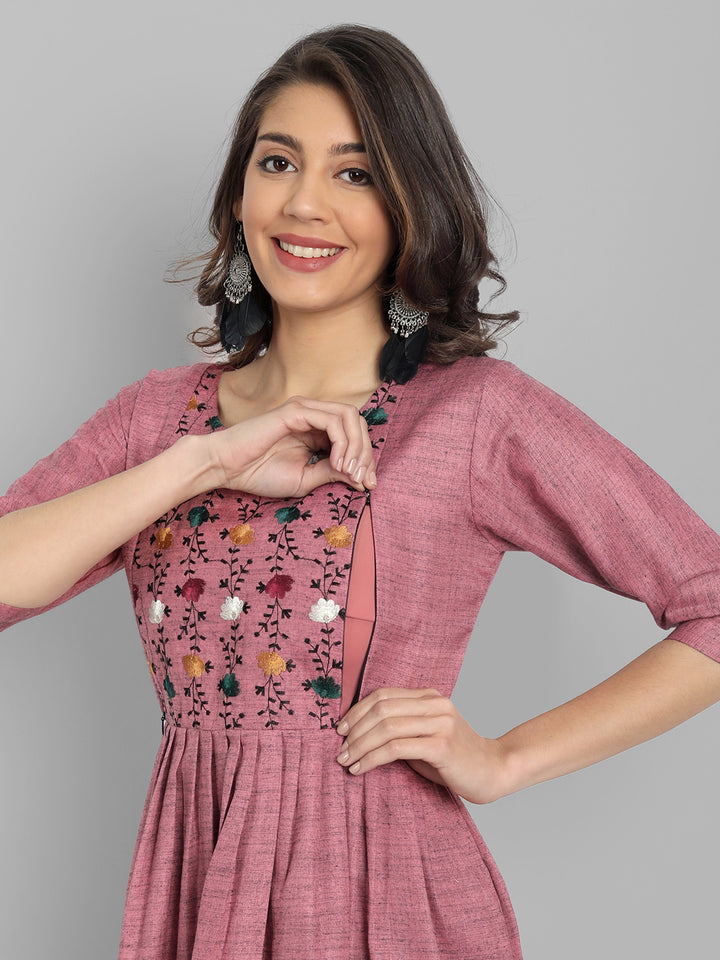 Women’s Floral Embroidered Maternity Feeding Kurti | Cotton | M to 3XL