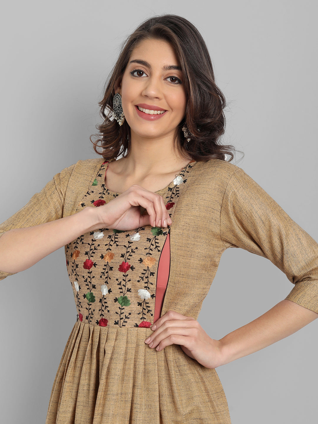 Women’s Floral Embroidered Maternity Feeding Kurti | Cotton | M to 3XL