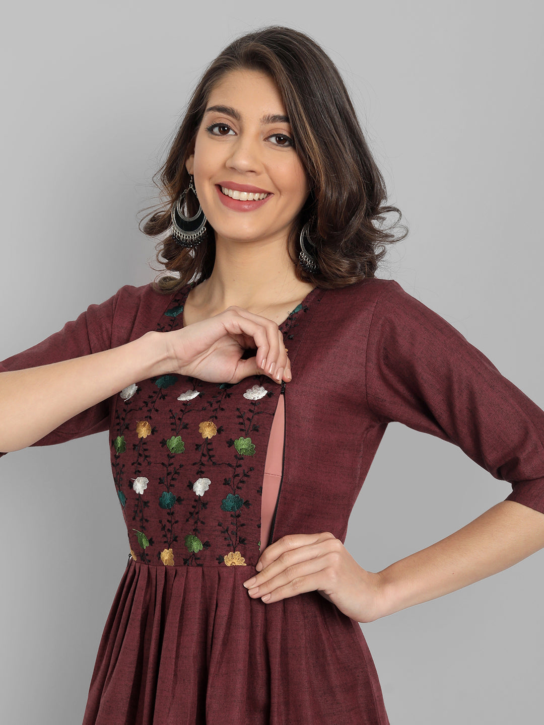 Women’s Floral Embroidered Maternity Feeding Kurti | Cotton | M to 3XL