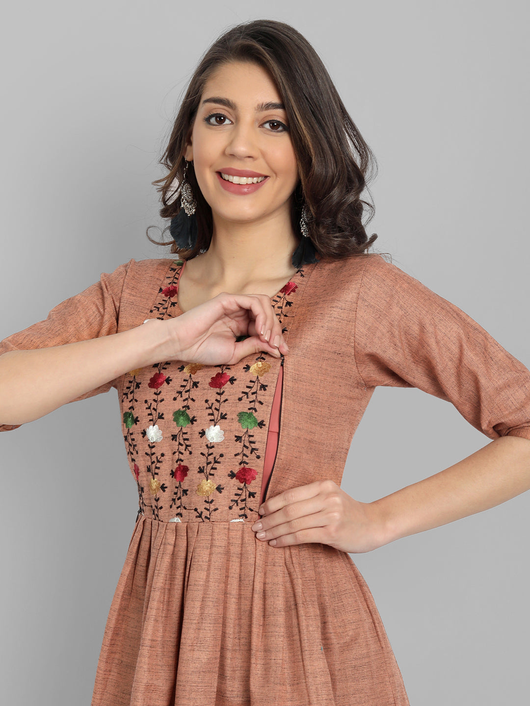 Women’s Floral Embroidered Maternity Feeding Kurti | Cotton | M to 3XL