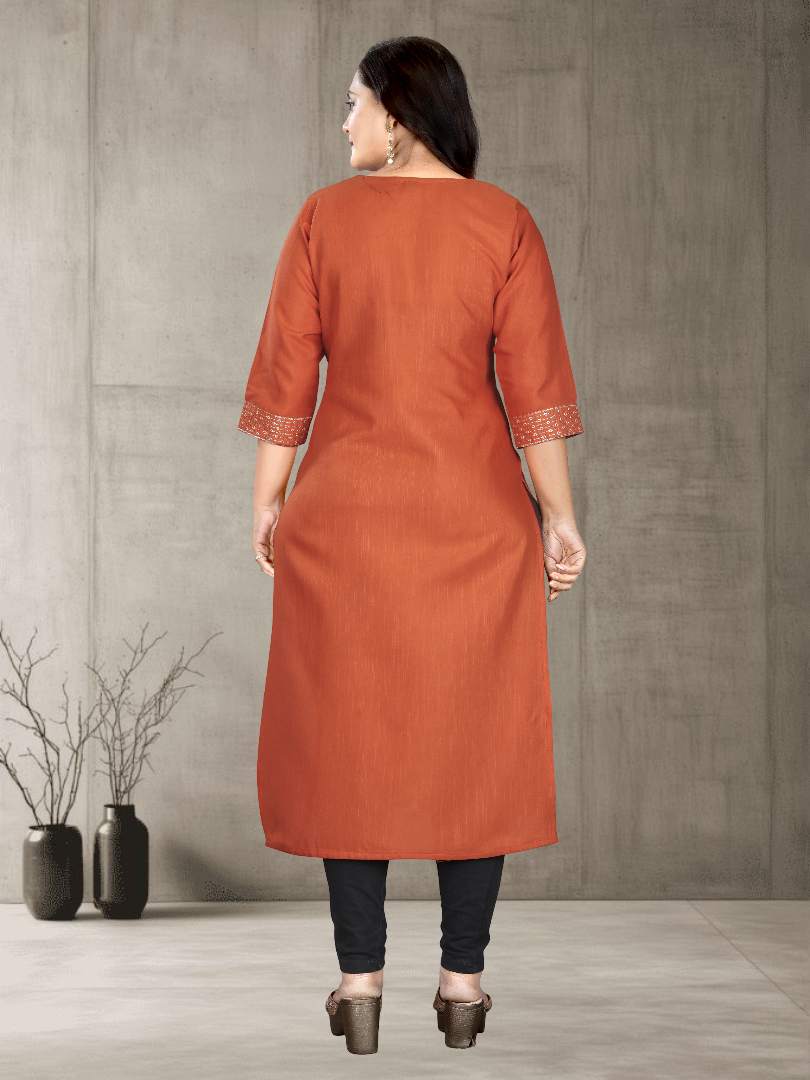Women’s Elegant Cotton Slub Embroidered Kurti | Plus Size | M to 6XL