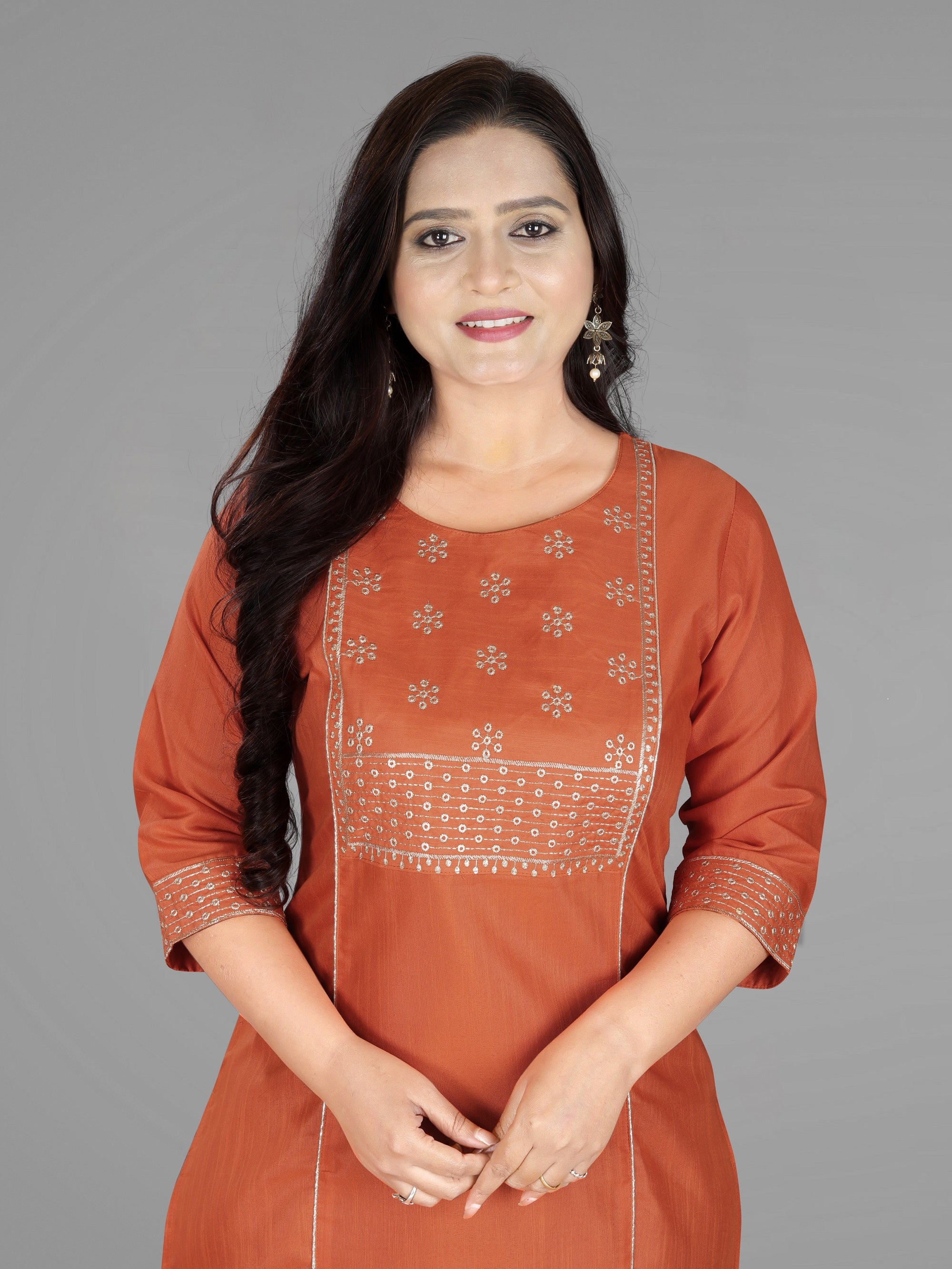 Women’s Elegant Cotton Slub Embroidered Kurti | Plus Size | M to 6XL