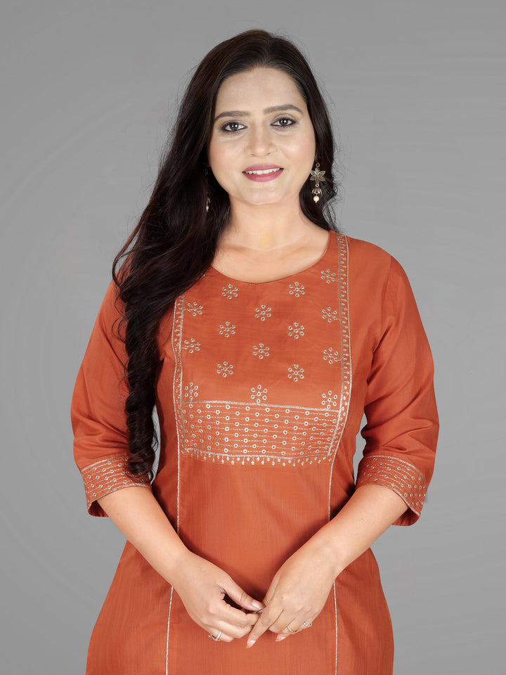Women’s Elegant Cotton Slub Embroidered Kurti | Plus Size | M to 6XL