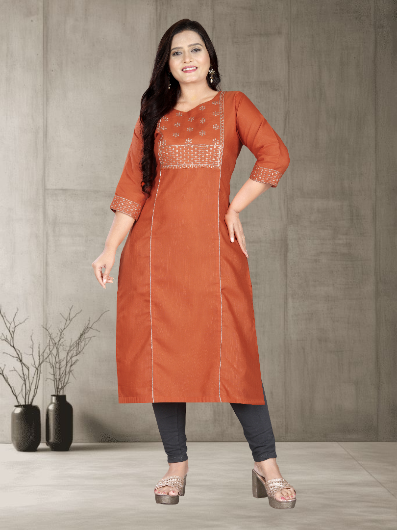 Women’s Elegant Cotton Slub Embroidered Kurti | Plus Size | M to 6XL