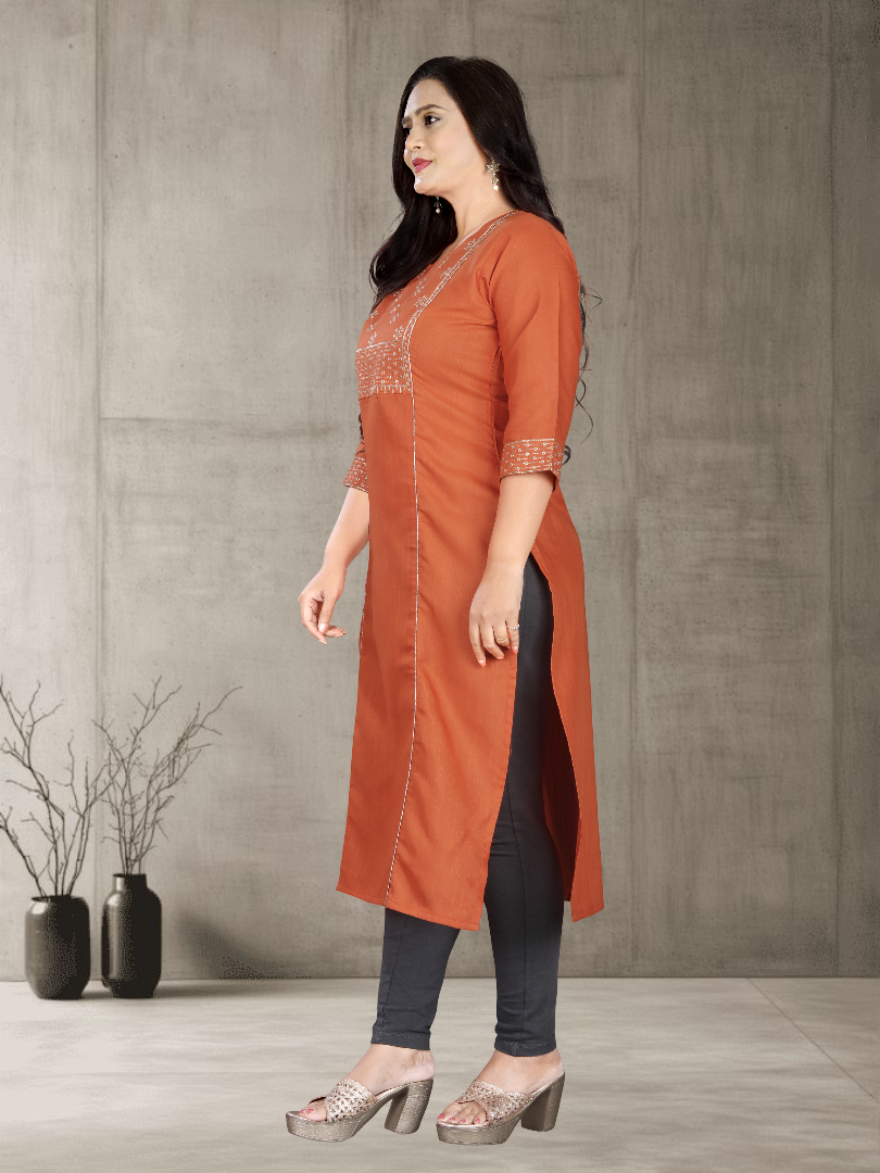 Women’s Elegant Cotton Slub Embroidered Kurti | Plus Size | M to 6XL