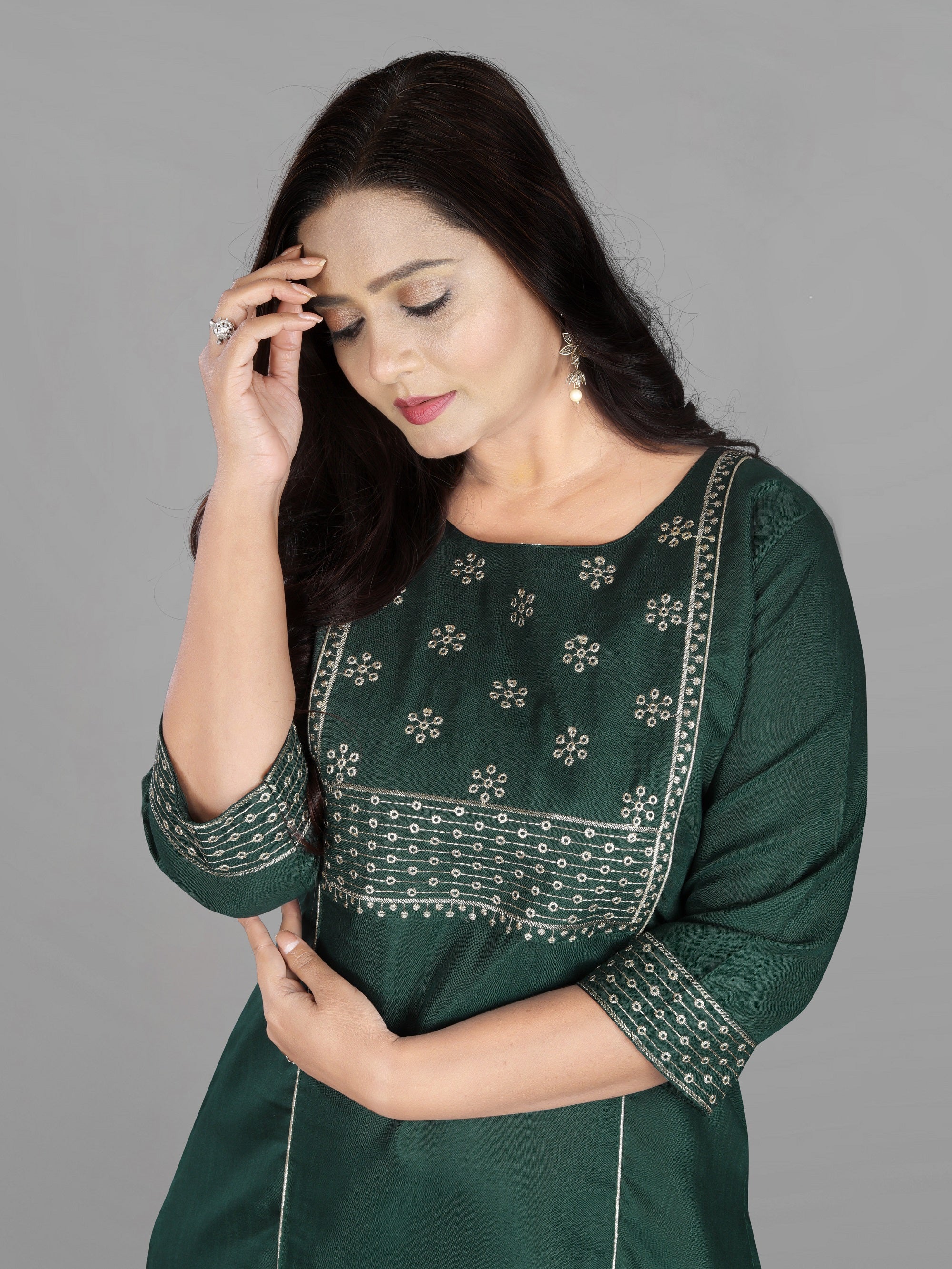 Women’s Elegant Cotton Slub Embroidered Kurti | Plus Size | M to 6XL