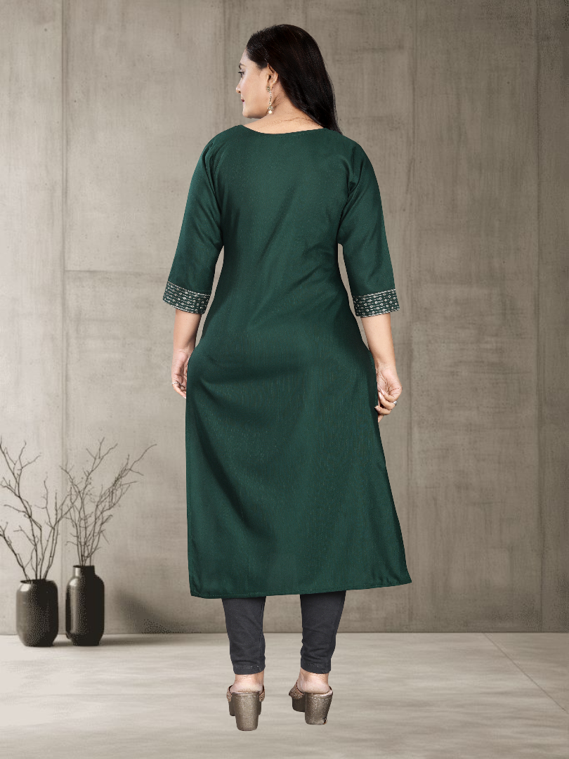Women’s Elegant Cotton Slub Embroidered Kurti | Plus Size | M to 6XL