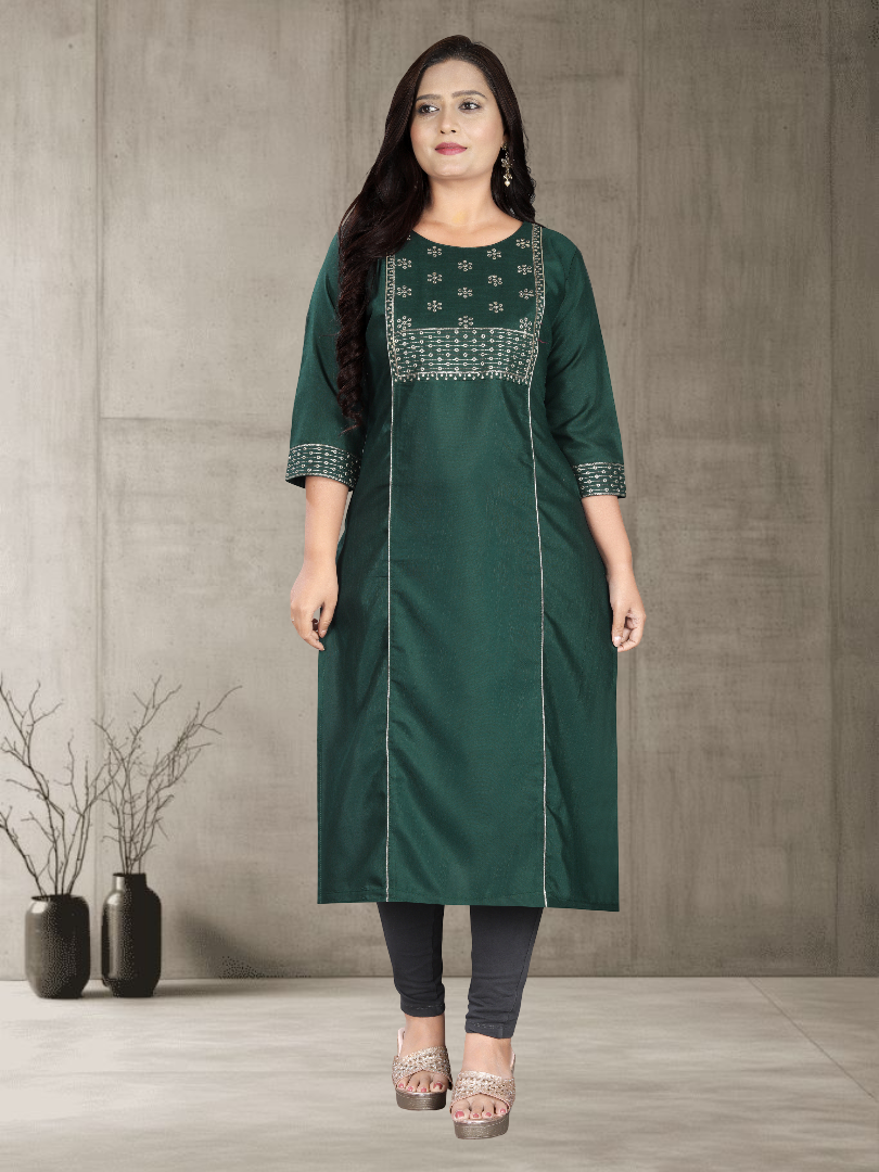 Women’s Elegant Cotton Slub Embroidered Kurti | Plus Size | M to 6XL
