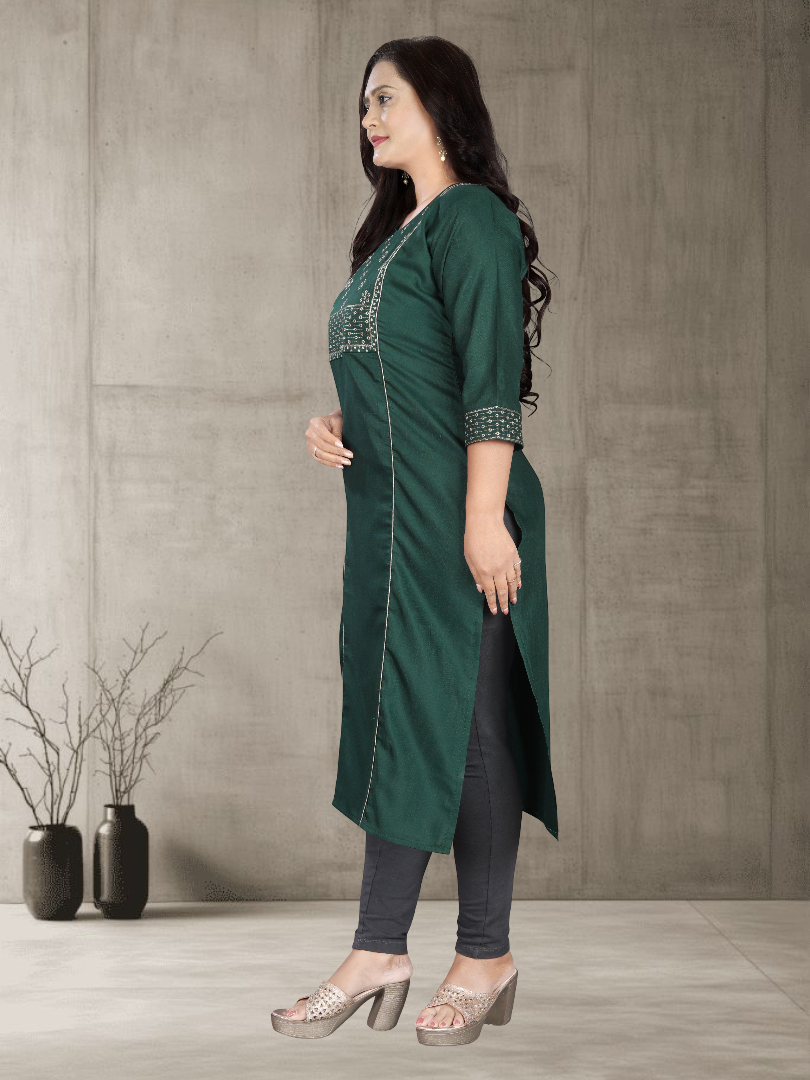 Women’s Elegant Cotton Slub Embroidered Kurti | Plus Size | M to 6XL