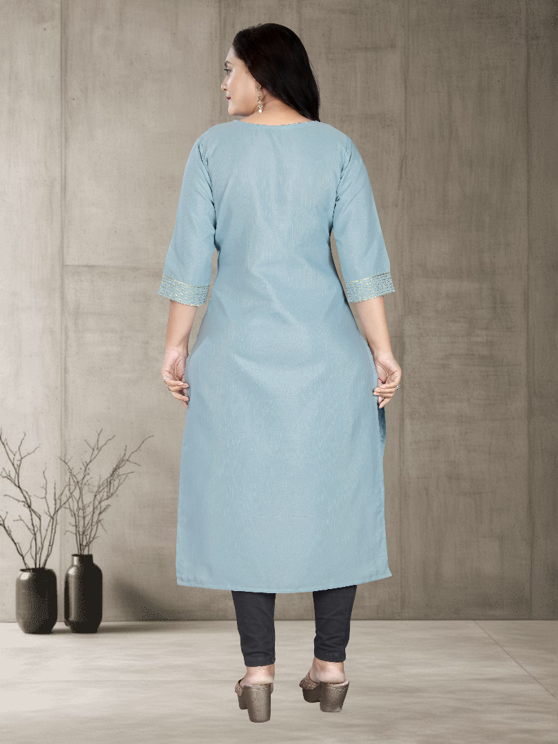 Women’s Elegant Cotton Slub Embroidered Kurti | Plus Size | M to 6XL