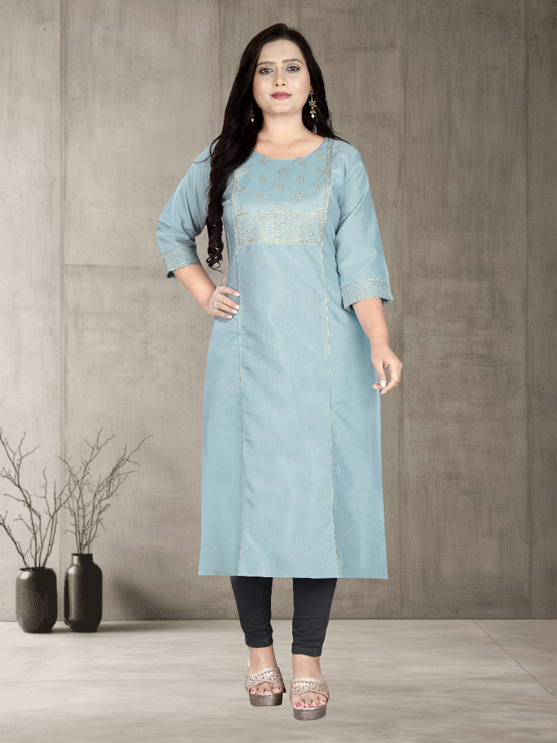 Women’s Elegant Cotton Slub Embroidered Kurti | Plus Size | M to 6XL