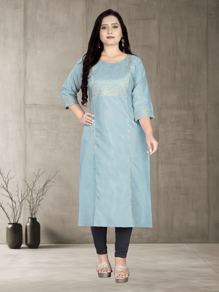 Women’s Elegant Cotton Slub Embroidered Kurti | Plus Size | M to 6XL