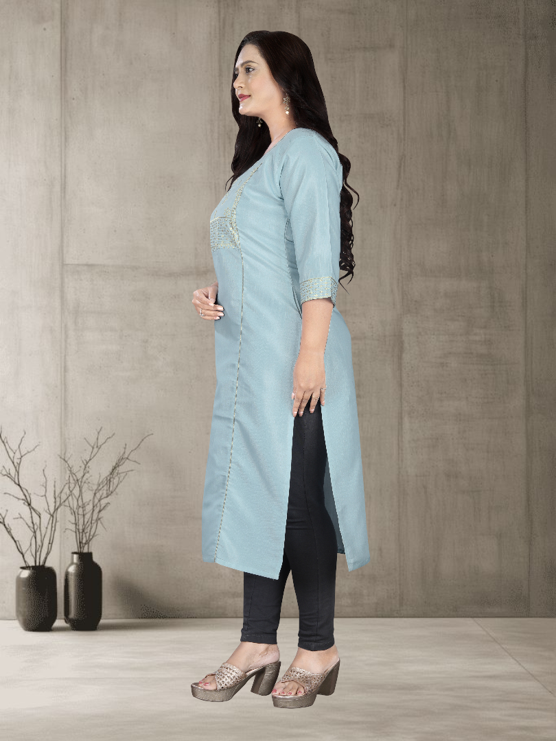 Women’s Elegant Cotton Slub Embroidered Kurti | Plus Size | M to 6XL