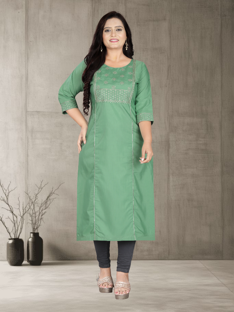 Women’s Elegant Cotton Slub Embroidered Kurti | Plus Size | M to 6XL