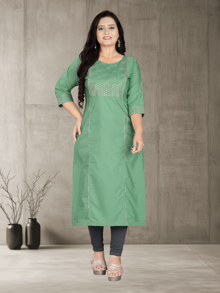 Women’s Elegant Cotton Slub Embroidered Kurti | Plus Size | M to 6XL