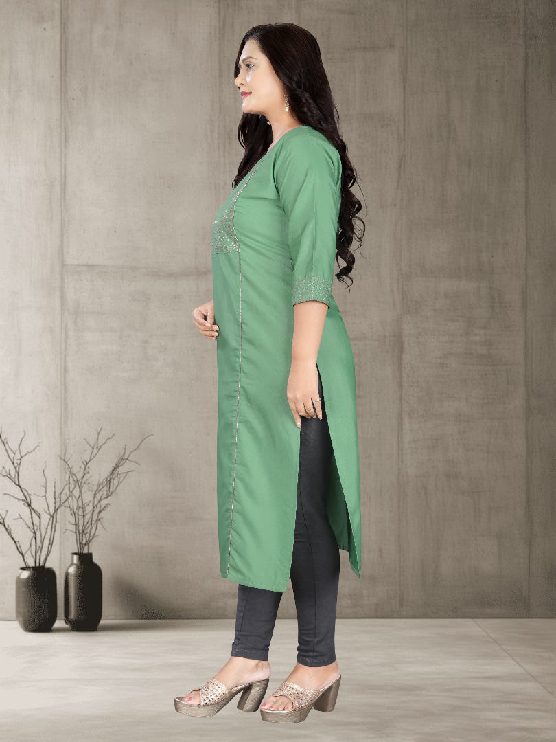 Women’s Elegant Cotton Slub Embroidered Kurti | Plus Size | M to 6XL