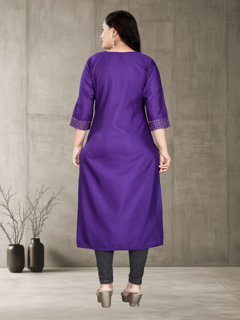 Women’s Elegant Cotton Slub Embroidered Kurti | Plus Size | M to 6XL