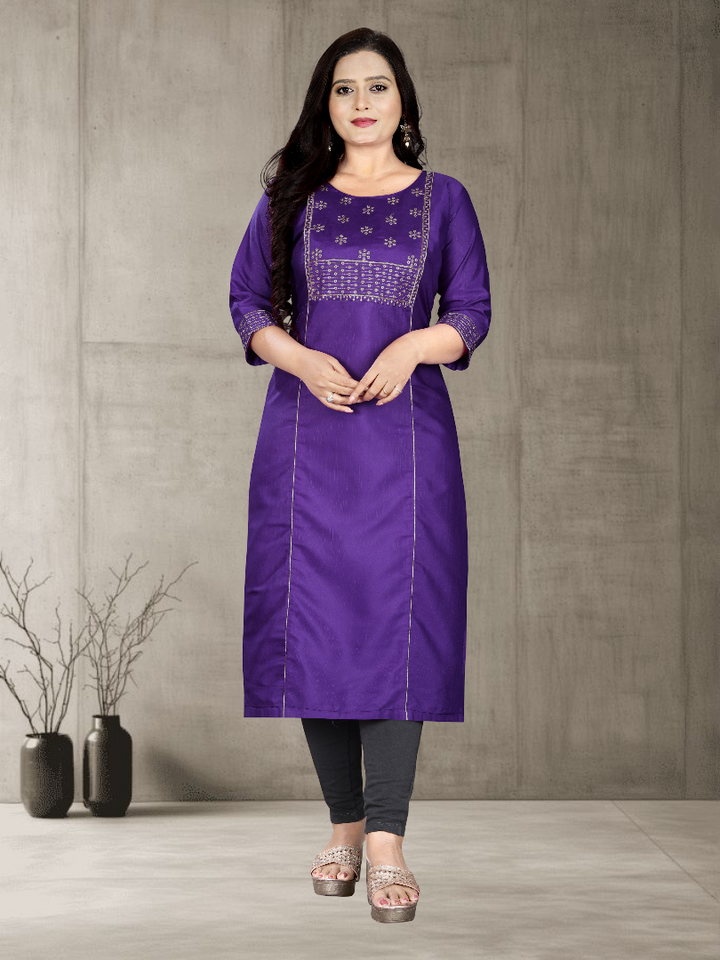 Women’s Elegant Cotton Slub Embroidered Kurti | Plus Size | M to 6XL