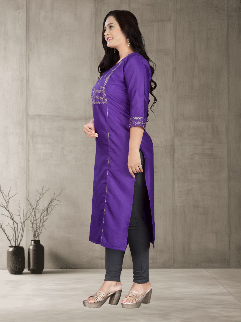 Women’s Elegant Cotton Slub Embroidered Kurti | Plus Size | M to 6XL