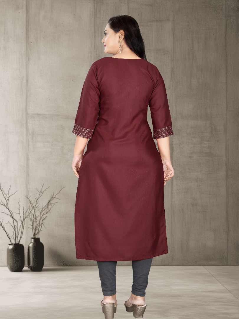 Women’s Elegant Cotton Slub Embroidered Kurti | Plus Size | M to 6XL