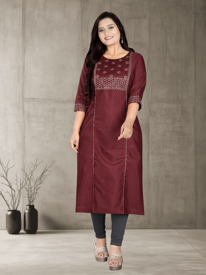 Women’s Elegant Cotton Slub Embroidered Kurti | Plus Size | M to 6XL
