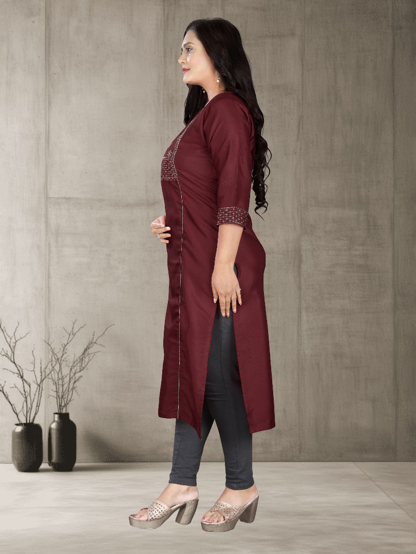 Women’s Elegant Cotton Slub Embroidered Kurti | Plus Size | M to 6XL