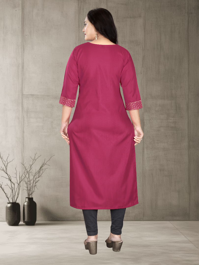Women’s Elegant Cotton Slub Embroidered Kurti | Plus Size | M to 6XL