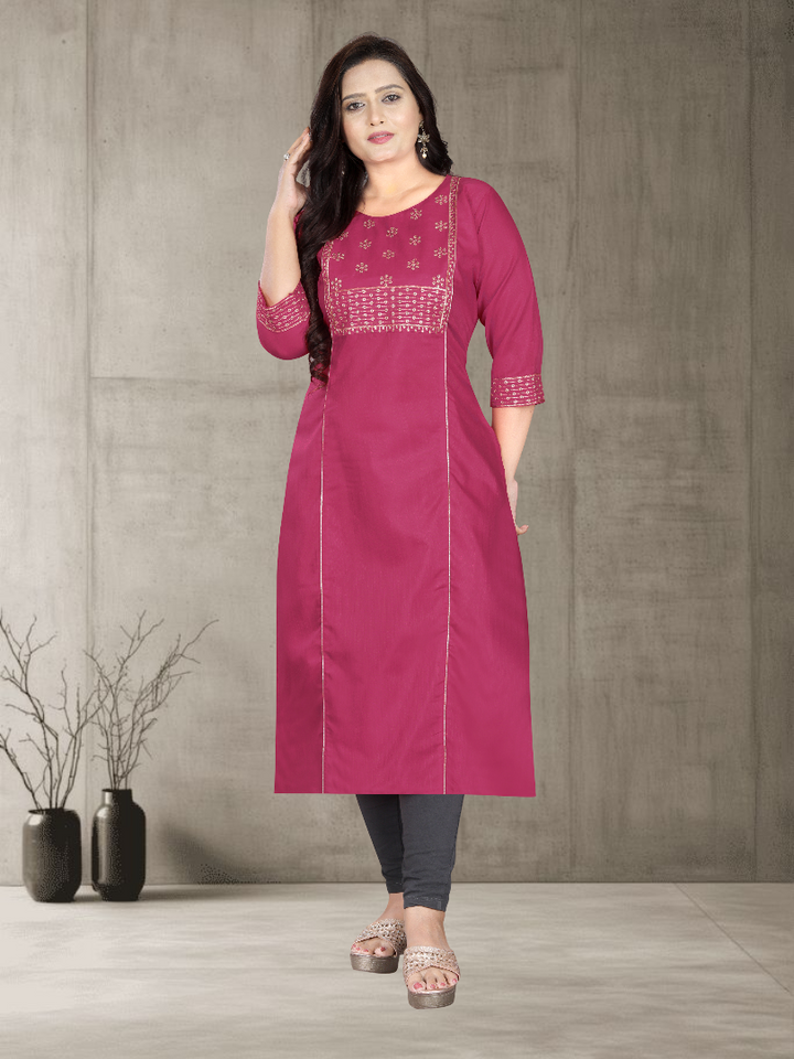 Women’s Elegant Cotton Slub Embroidered Kurti | Plus Size | M to 6XL