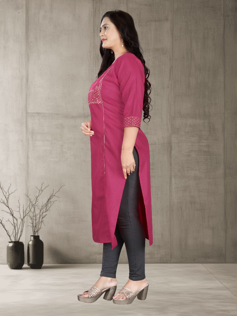 Women’s Elegant Cotton Slub Embroidered Kurti | Plus Size | M to 6XL