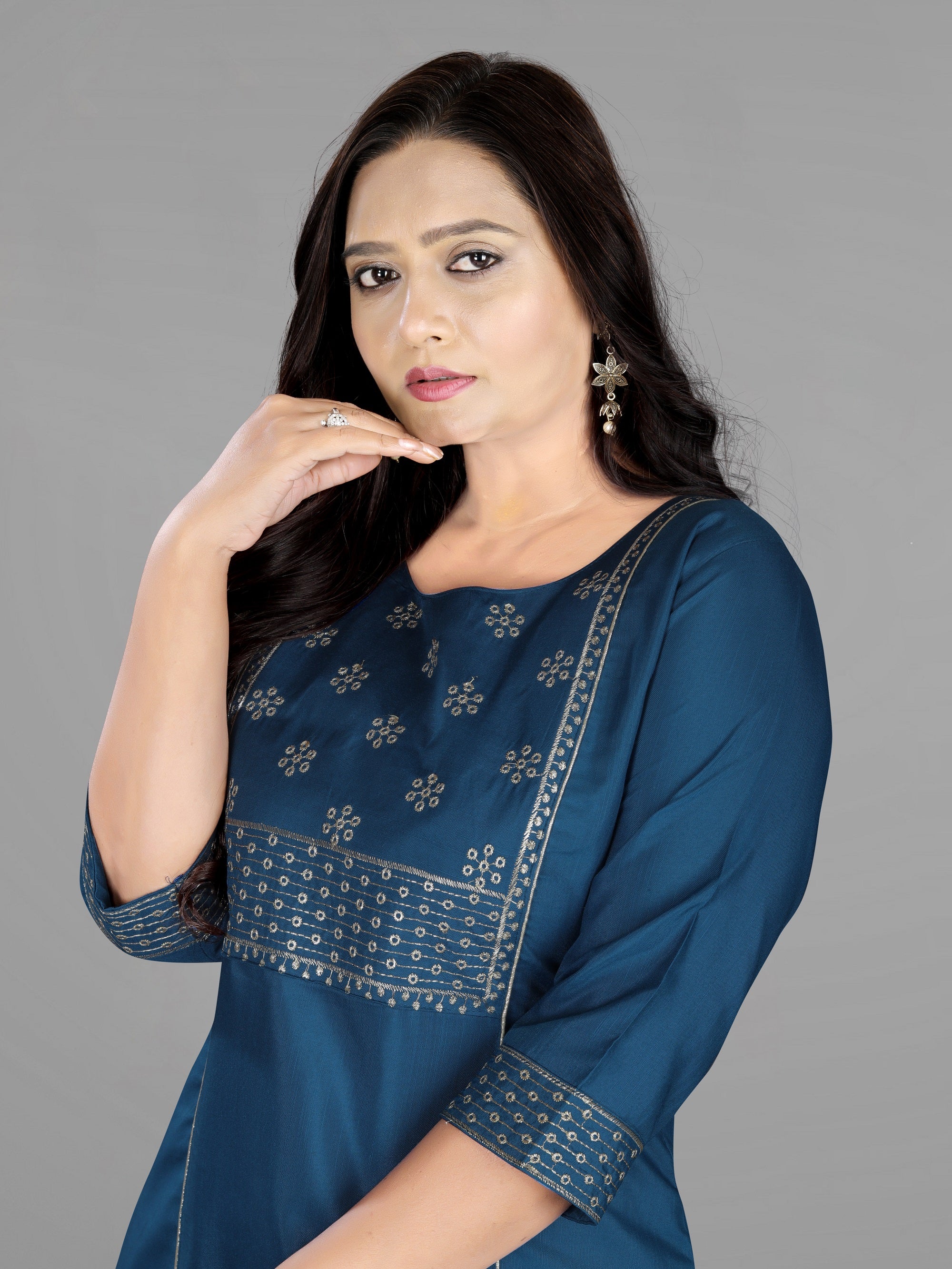 Women’s Elegant Cotton Slub Embroidered Kurti | Plus Size | M to 6XL
