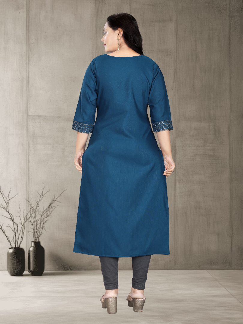 Women’s Elegant Cotton Slub Embroidered Kurti | Plus Size | M to 6XL
