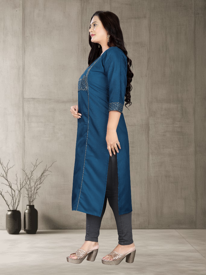 Women’s Elegant Cotton Slub Embroidered Kurti | Plus Size | M to 6XL