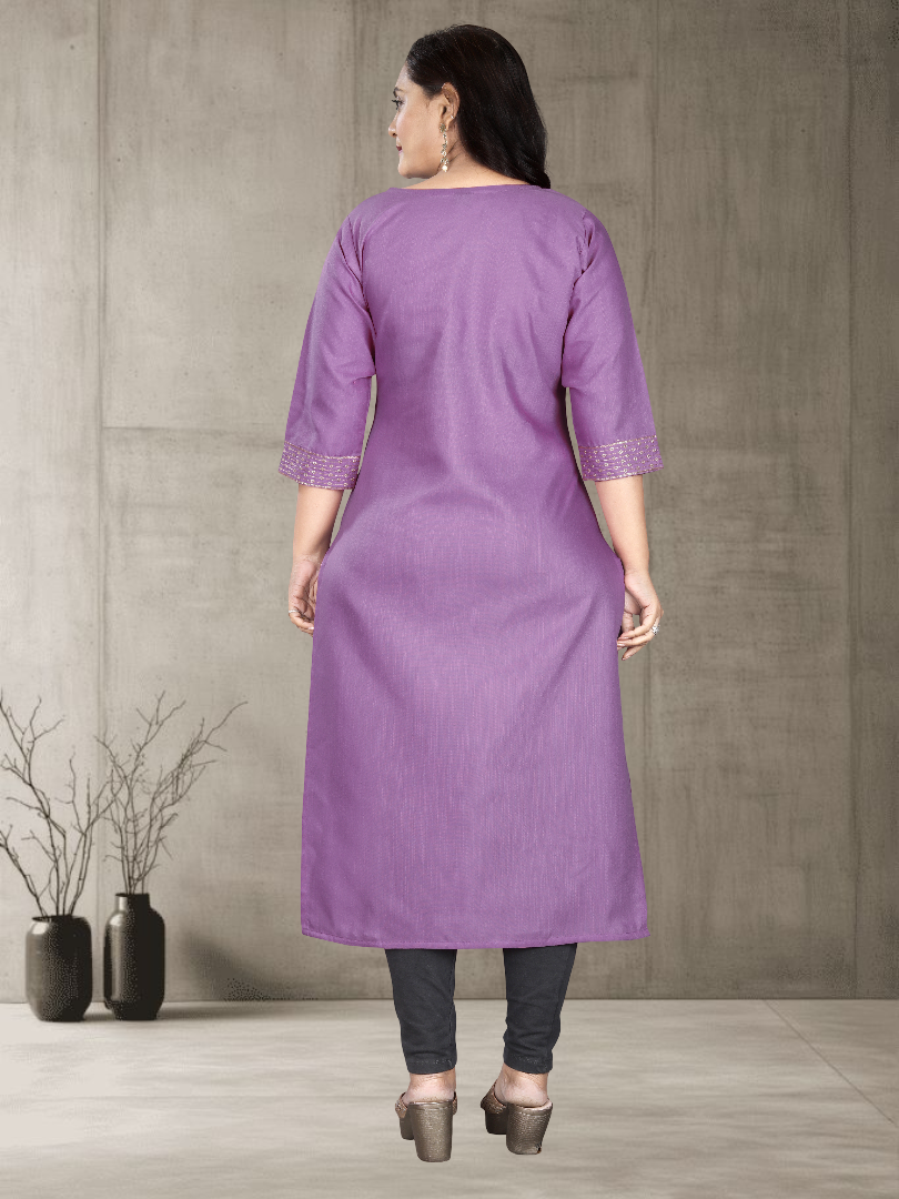 Women’s Elegant Cotton Slub Embroidered Kurti | Plus Size | M to 6XL