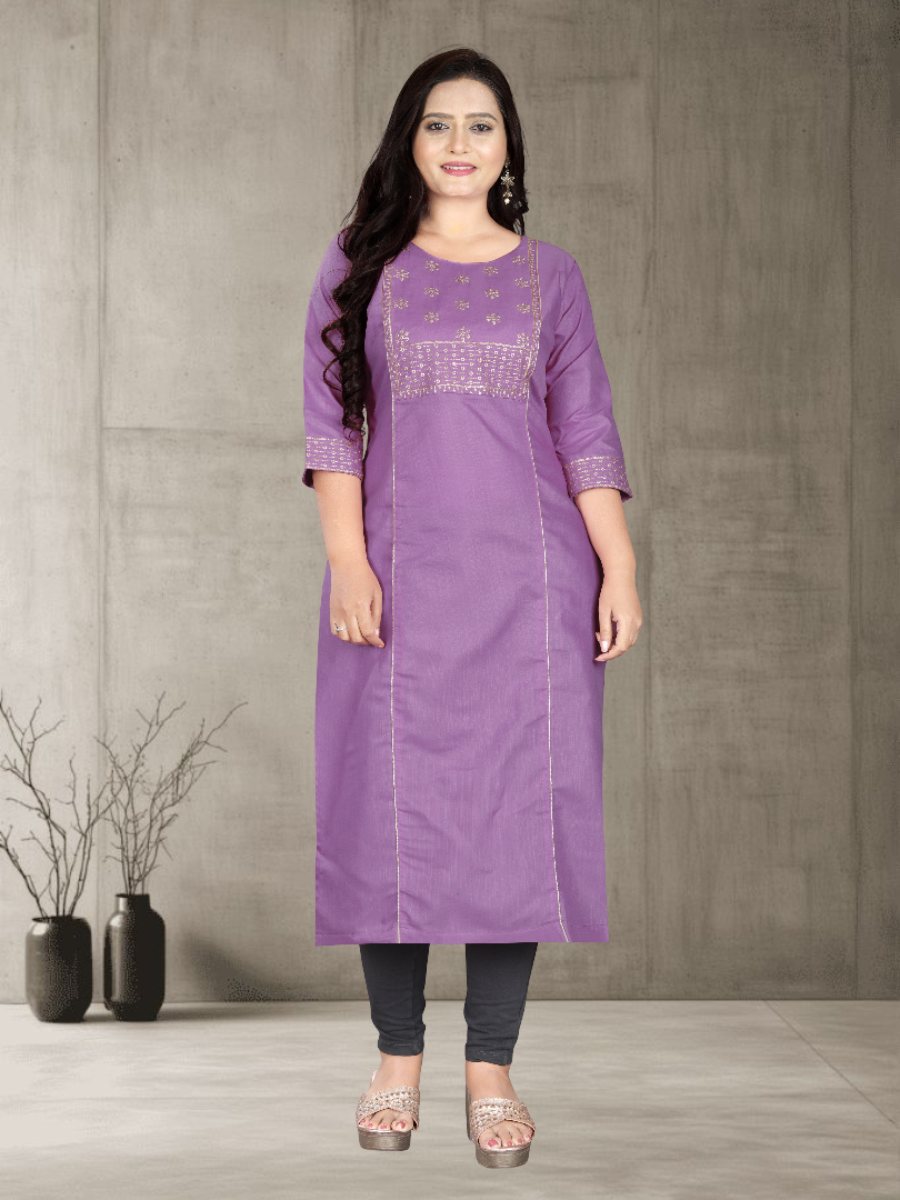 Women’s Elegant Cotton Slub Embroidered Kurti | Plus Size | M to 6XL