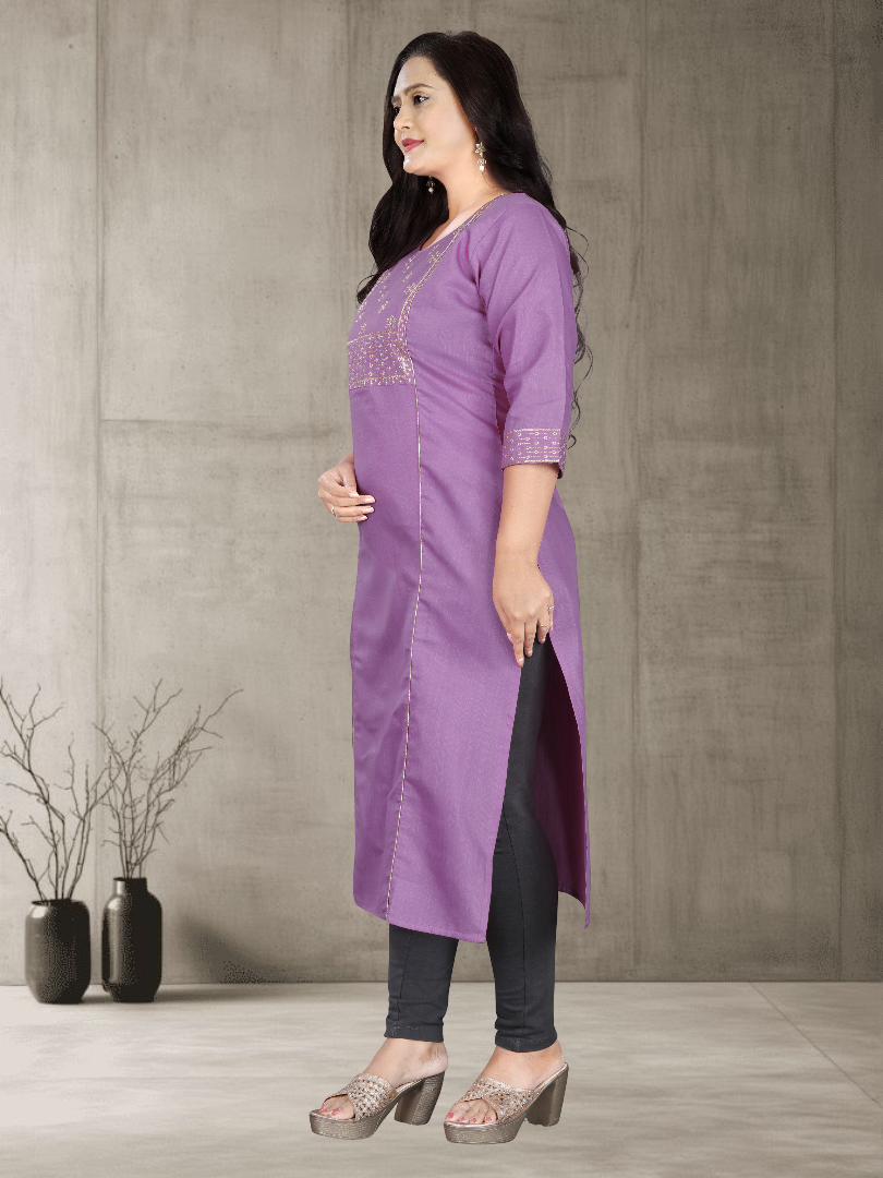 Women’s Elegant Cotton Slub Embroidered Kurti | Plus Size | M to 6XL