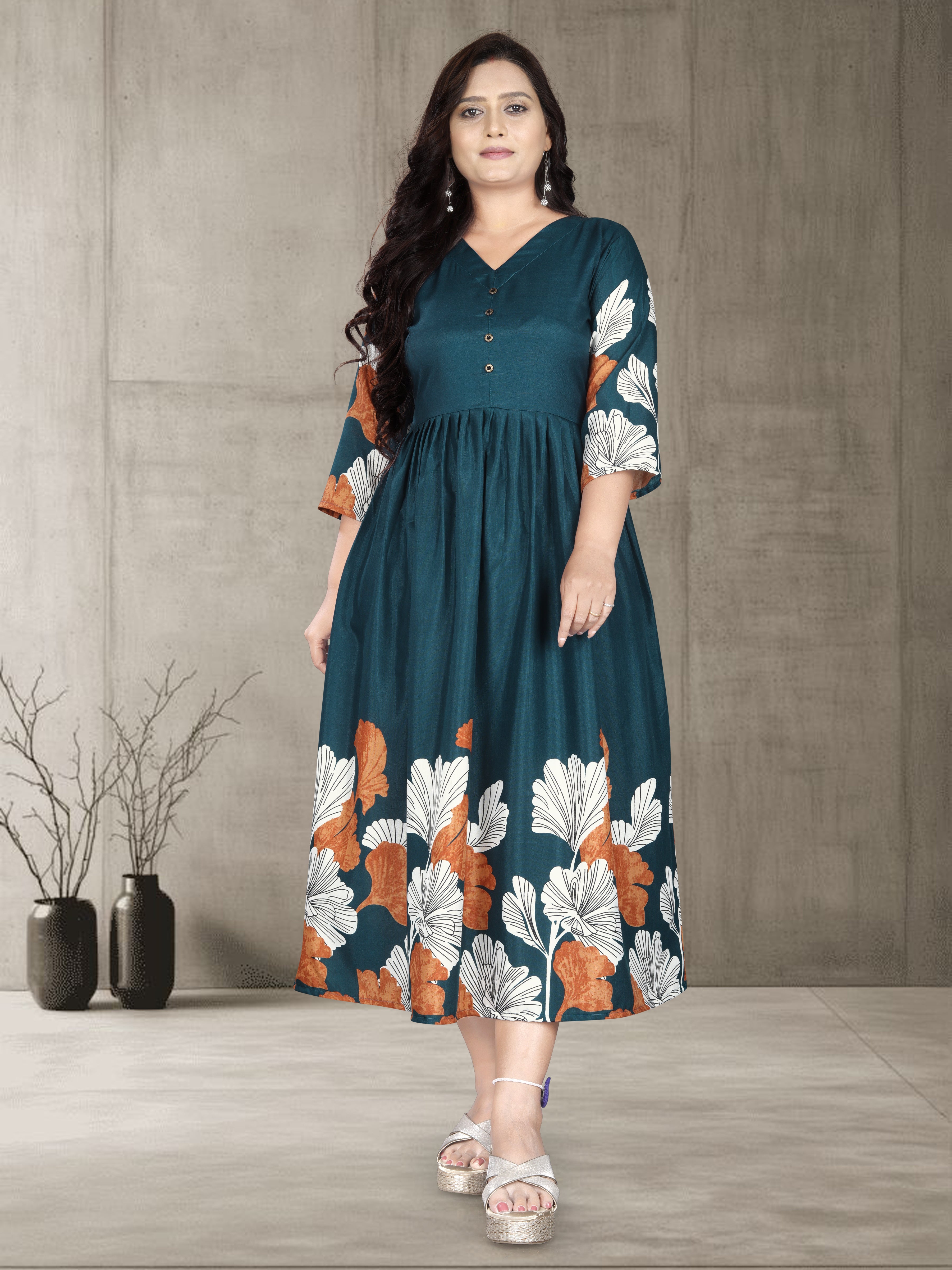 Women’s Printed Cotton Silk Anarkali Kurti | Elegant Flared Kurti | Size M to 3XL