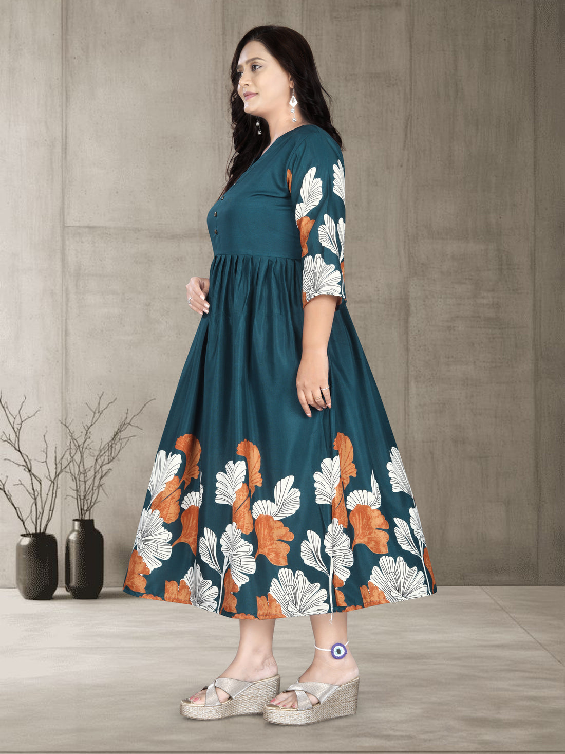 Women’s Printed Cotton Silk Anarkali Kurti | Elegant Flared Kurti | Size M to 3XL